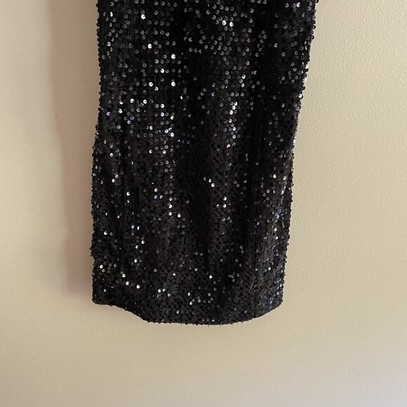 Express Women S Black Sequin Holiday Cocktail Party Open Back Halter Mini Dress - Picture 4 of 11
